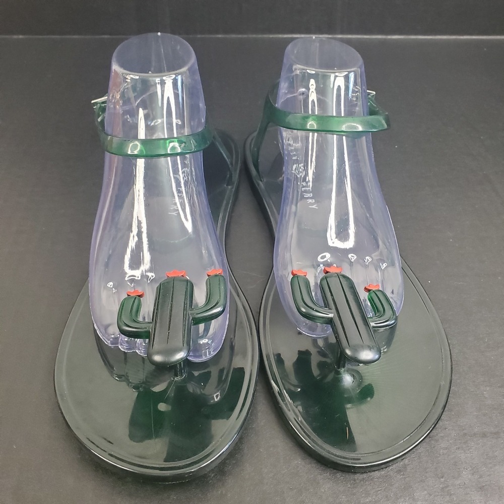 Katy Perry The Geli Cactus Green Flat Jelly Sandals Women's Size 10 Exc Cond